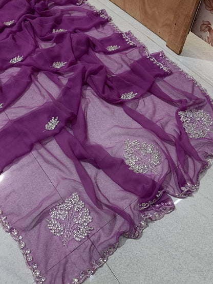 New Elegant Pure Georgette Saree with Handcrafted Tublight work by pcd