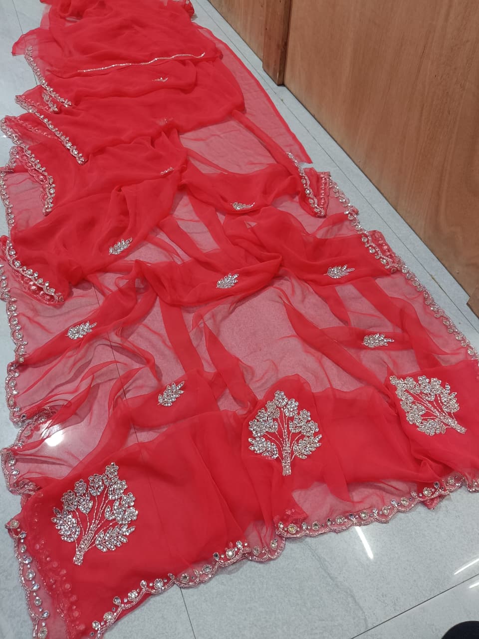 New Elegant Pure Georgette Saree with Handcrafted Tublight work by pcd