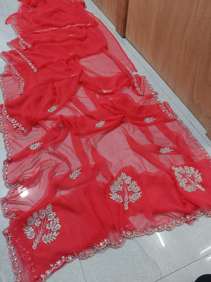 New Elegant Pure Georgette Saree with Handcrafted Tublight work by pcd