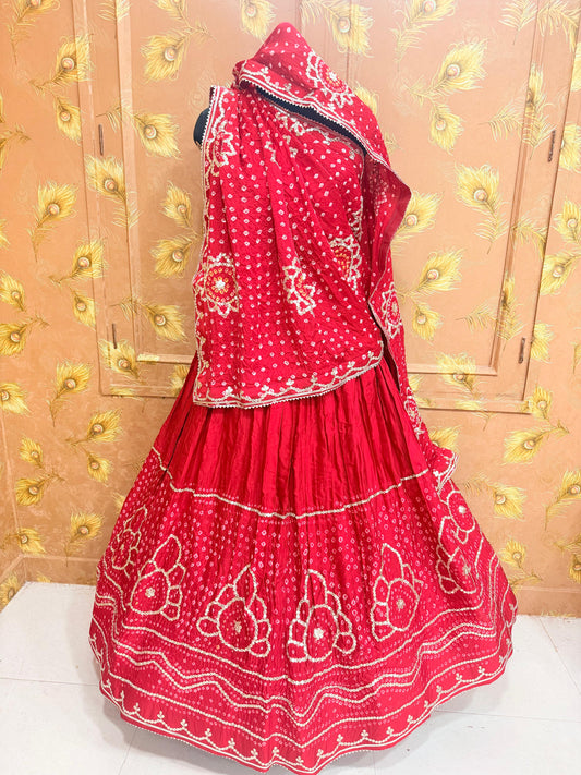 New Gaji Silk Bandhani Style Lehenga with GotaPatti Work by pcd