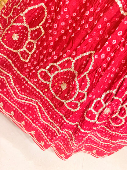 New Gaji Silk Bandhani Style Lehenga with GotaPatti Work by pcd