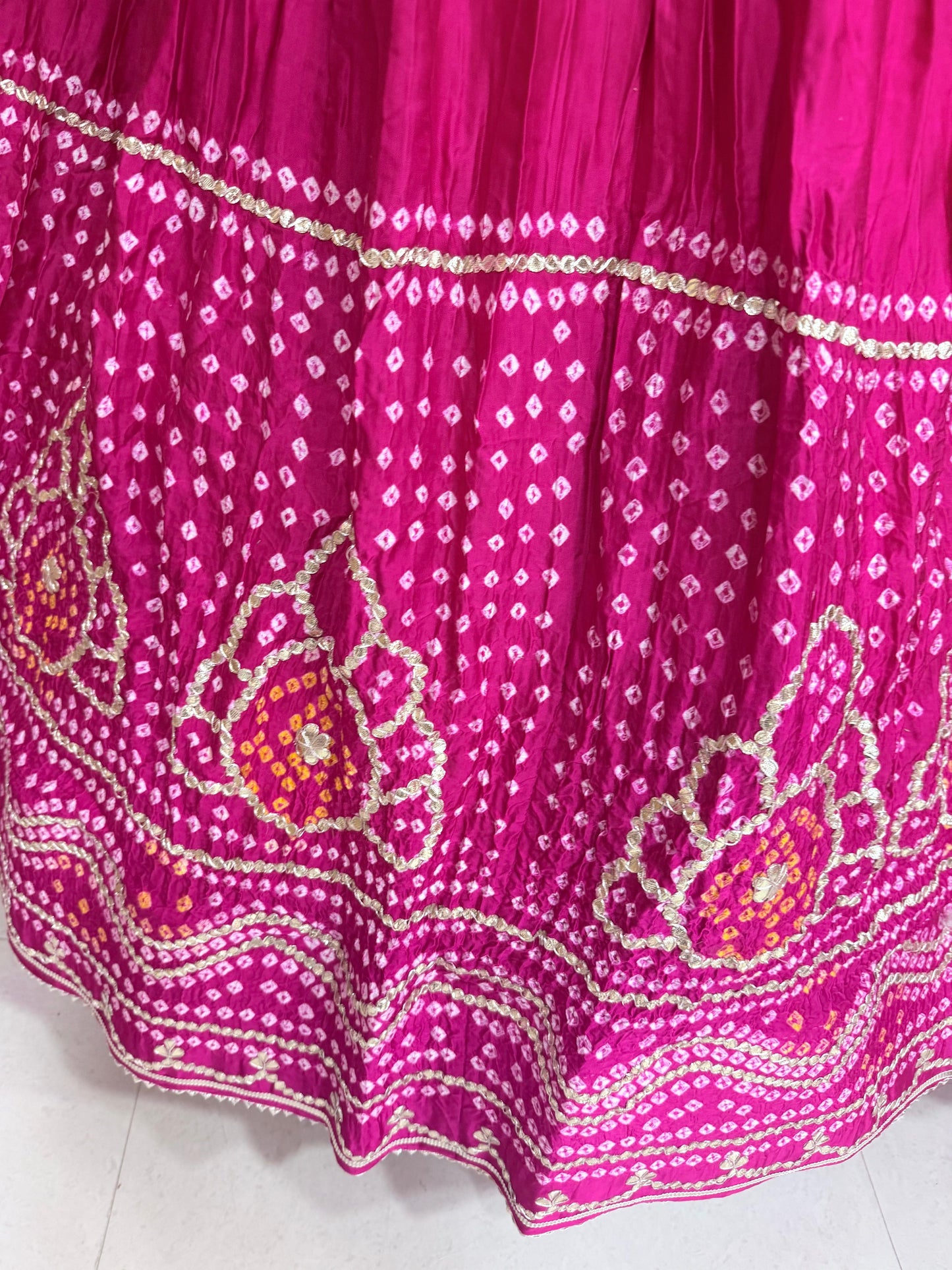 New Gaji Silk Bandhani Style Lehenga with GotaPatti Work by pcd