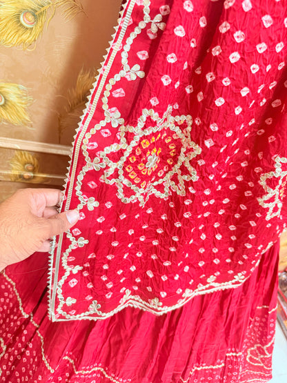 New Gaji Silk Bandhani Style Lehenga with GotaPatti Work by pcd