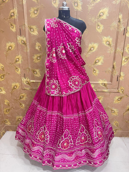 New Gaji Silk Bandhani Style Lehenga with GotaPatti Work by pcd