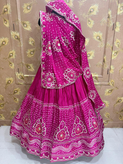 New Gaji Silk Bandhani Style Lehenga with GotaPatti Work by pcd