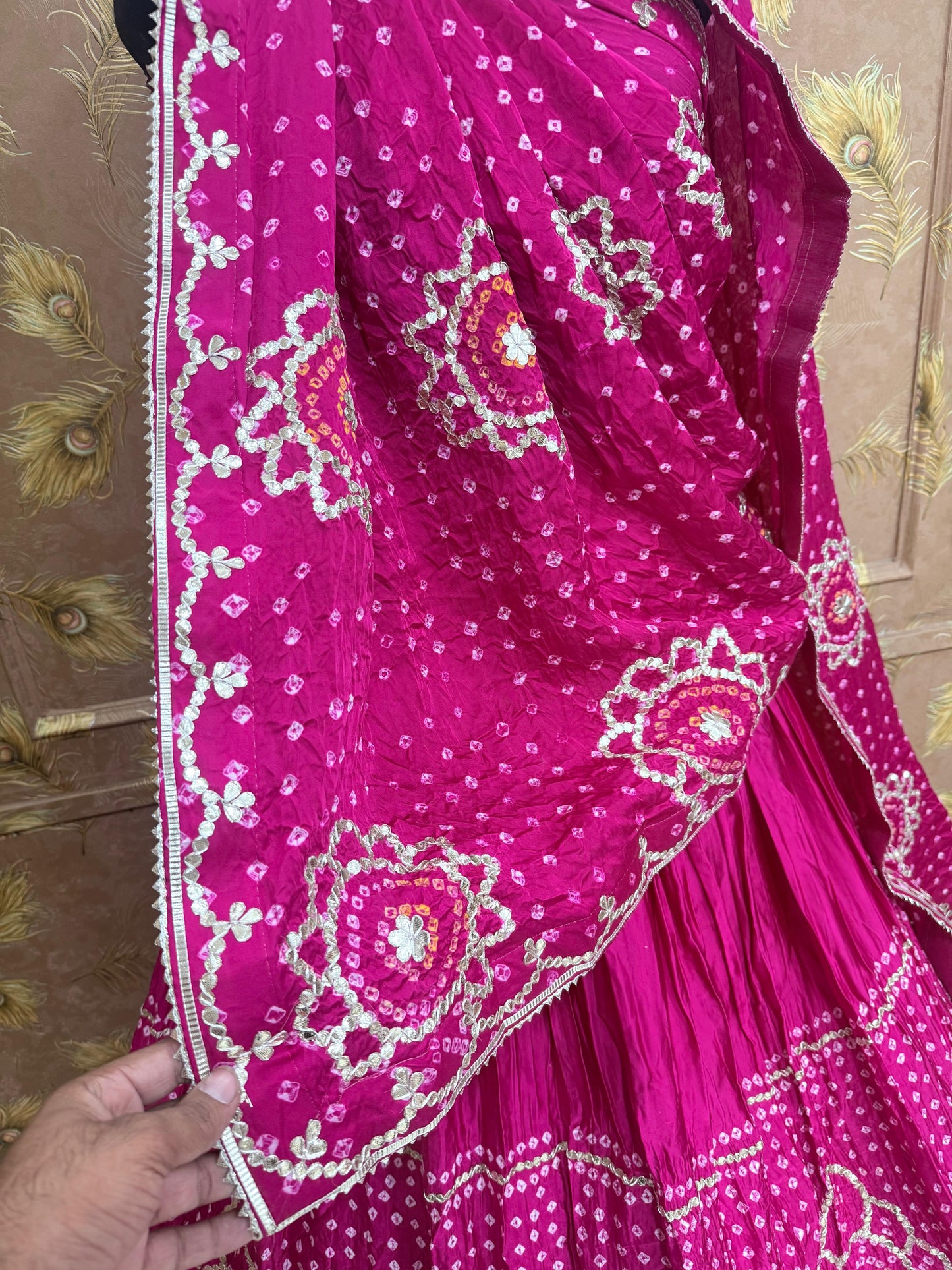 New Gaji Silk Bandhani Style Lehenga with GotaPatti Work by pcd
