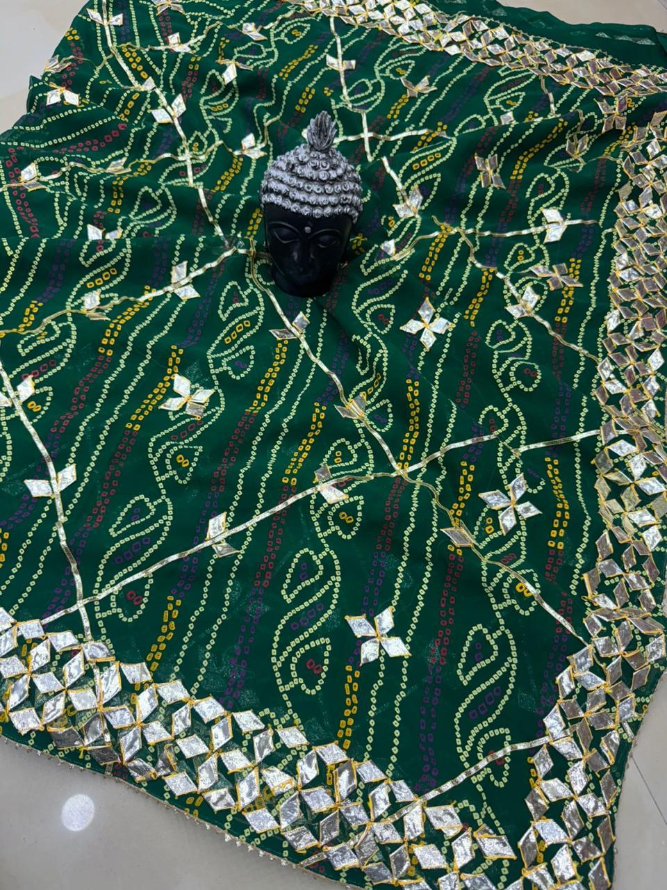 Royal Bandhani Georgette Saree With gota hand work by pcd