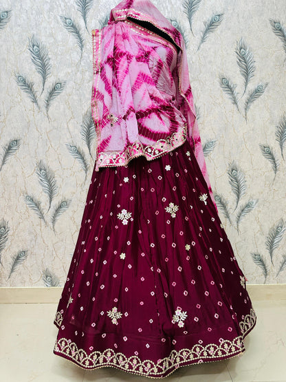 New Chinon Silk Bandhani Style Lehenga with Gotapatti Work by pcd