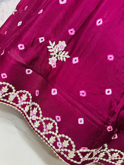New Chinon Silk Bandhani Style Lehenga with Gotapatti Work by pcd