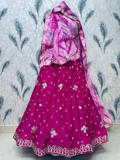 New Chinon Silk Bandhani Style Lehenga with Gotapatti Work by pcd