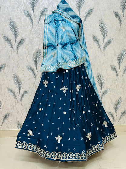 New Chinon Silk Bandhani Style Lehenga with Gotapatti Work by pcd