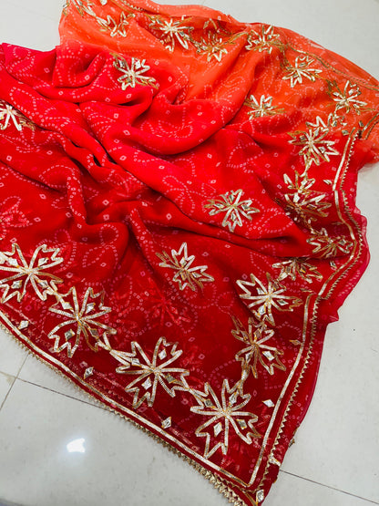 Royal Bandhani Premium Pure Georgette Festive Saree with Traditional Gota Patti Work
