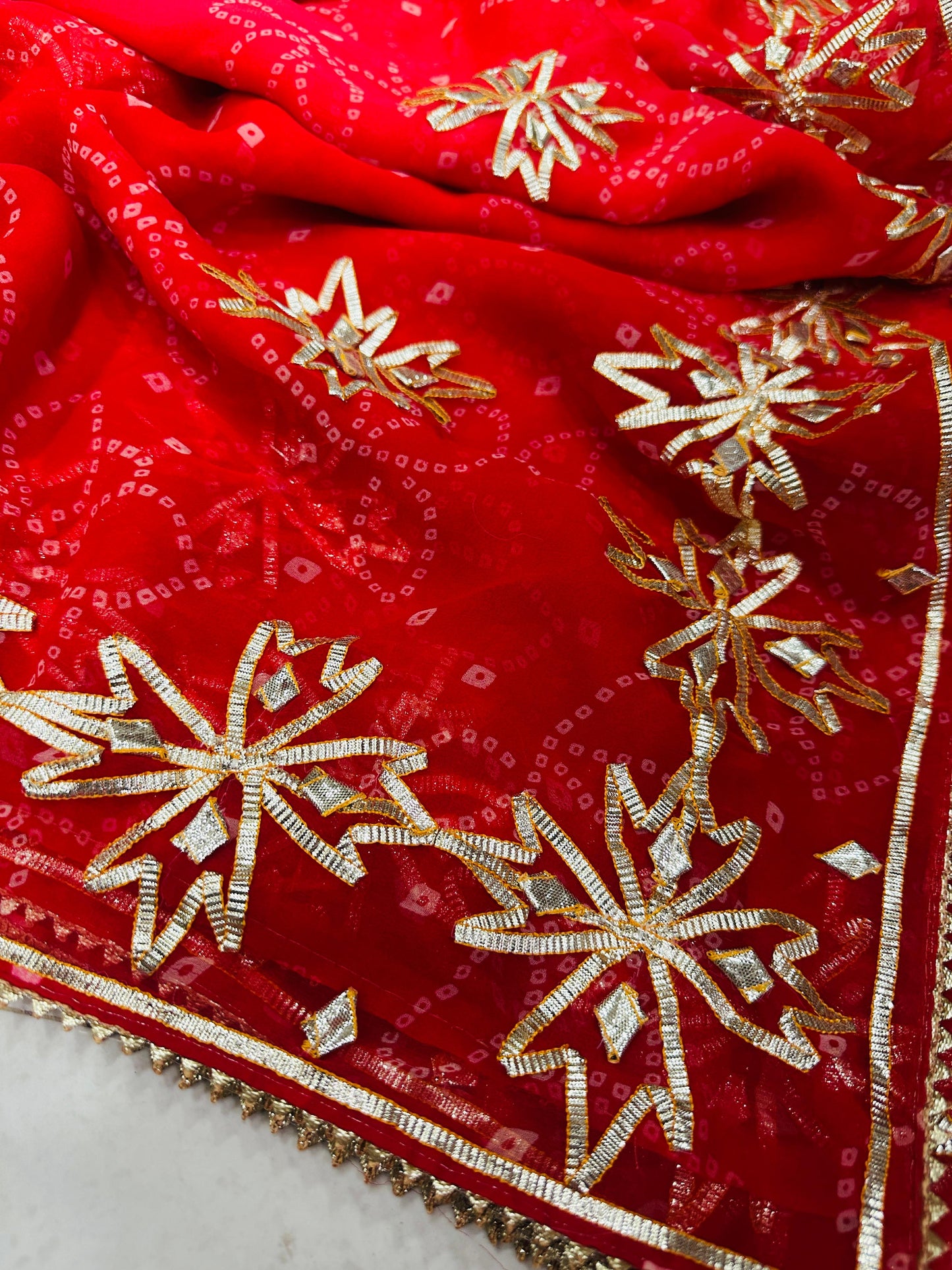 Royal Bandhani Premium Pure Georgette Festive Saree with Traditional Gota Patti Work