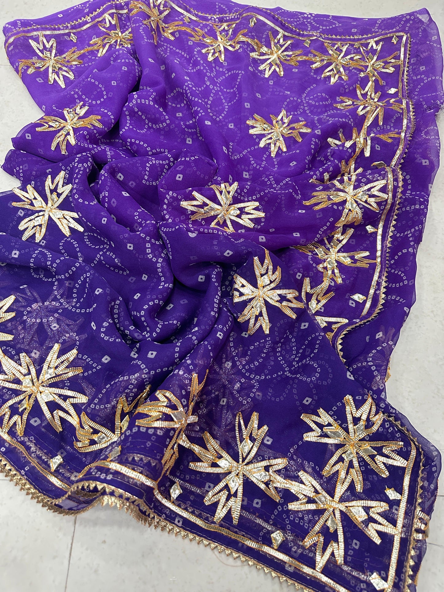 Royal Bandhani Premium Pure Georgette Festive Saree with Traditional Gota Patti Work