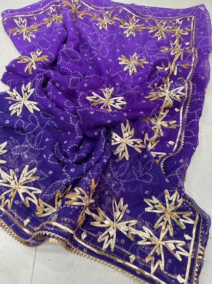 Royal Bandhani Premium Pure Georgette Festive Saree with Traditional Gota Patti Work