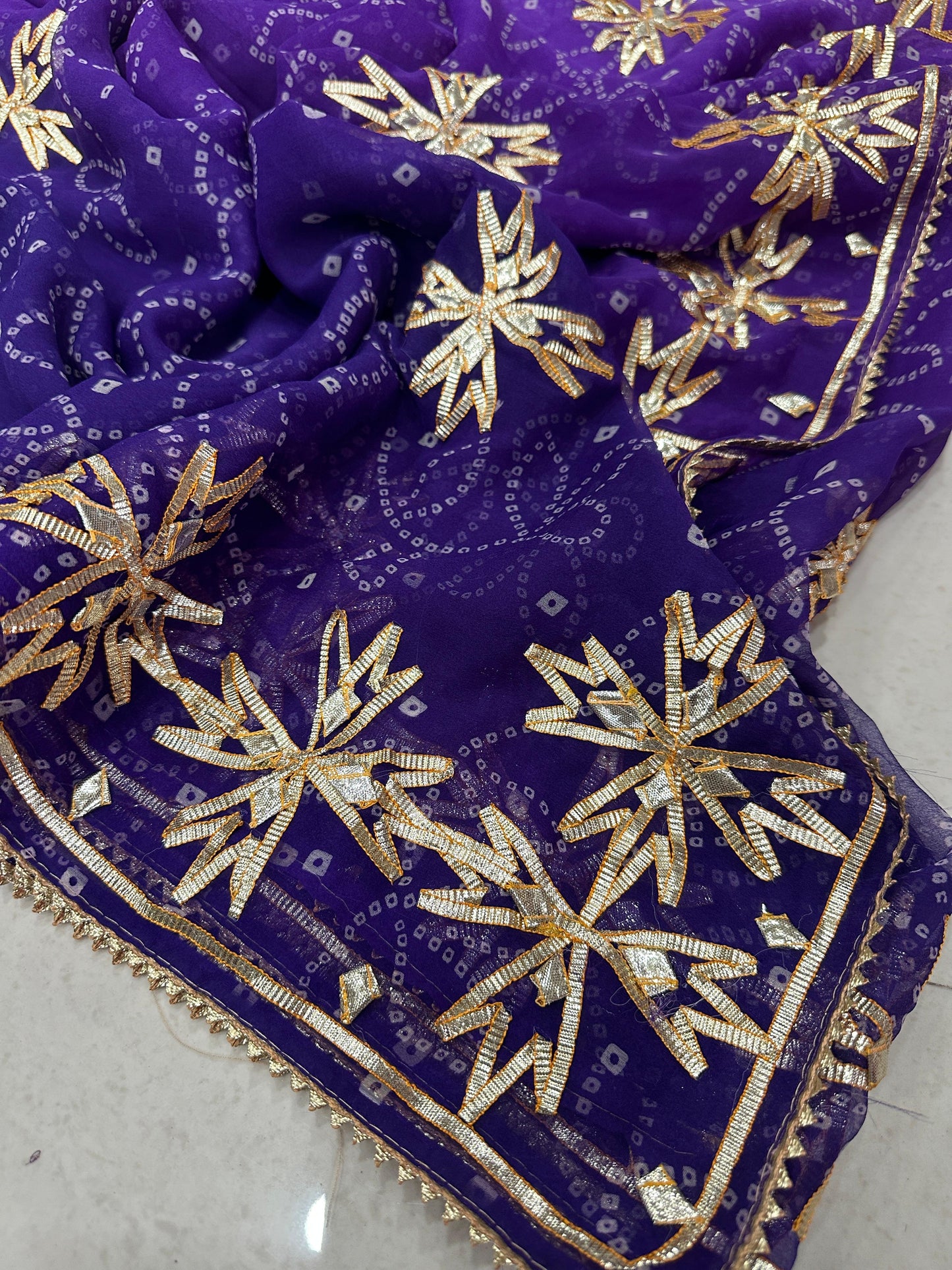 Royal Bandhani Premium Pure Georgette Festive Saree with Traditional Gota Patti Work