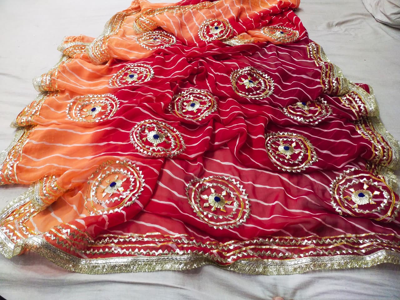 New Georgette Leheriya With Gota patti Work Saree by pcd