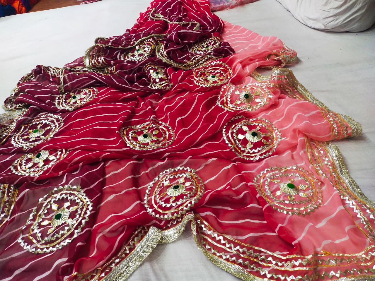 New Georgette Leheriya With Gota patti Work Saree by pcd