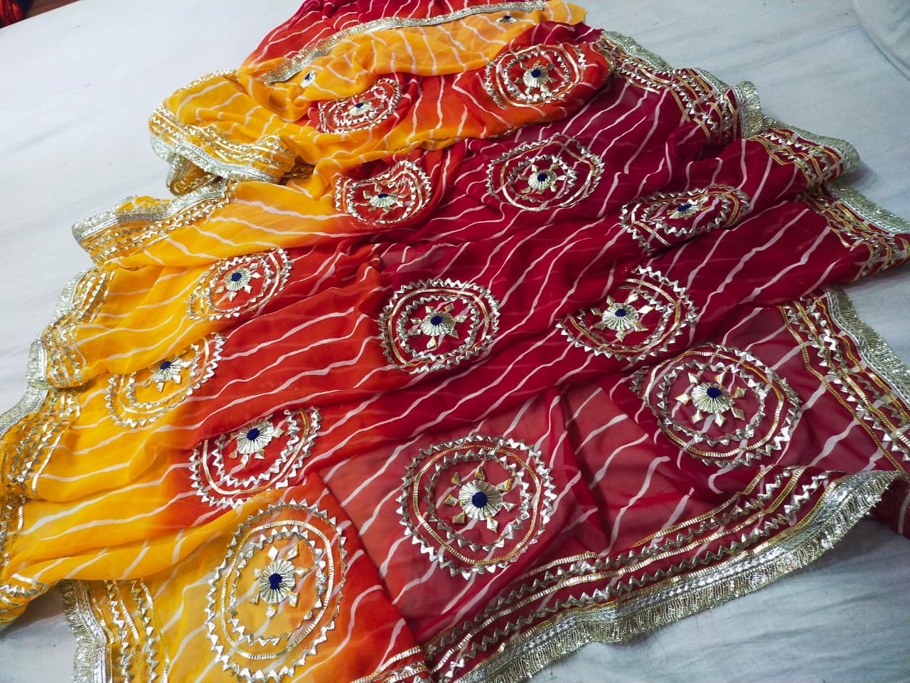 New Georgette Leheriya With Gota patti Work Saree by pcd