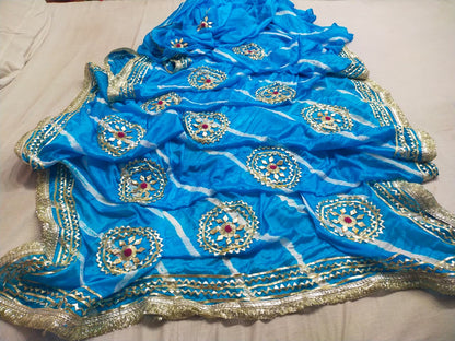 Latest Jaipuri Traditional Chinon Leheriya Bandhani  Gota Patti Saree by pcd