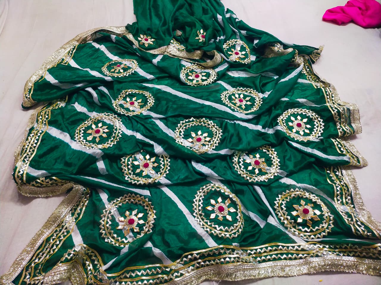 Latest Jaipuri Traditional Chinon Leheriya Bandhani  Gota Patti Saree by pcd