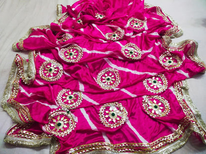 Latest Jaipuri Traditional Chinon Leheriya Bandhani  Gota Patti Saree by pcd