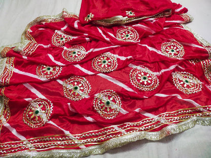 Latest Jaipuri Traditional Chinon Leheriya Bandhani  Gota Patti Saree by pcd