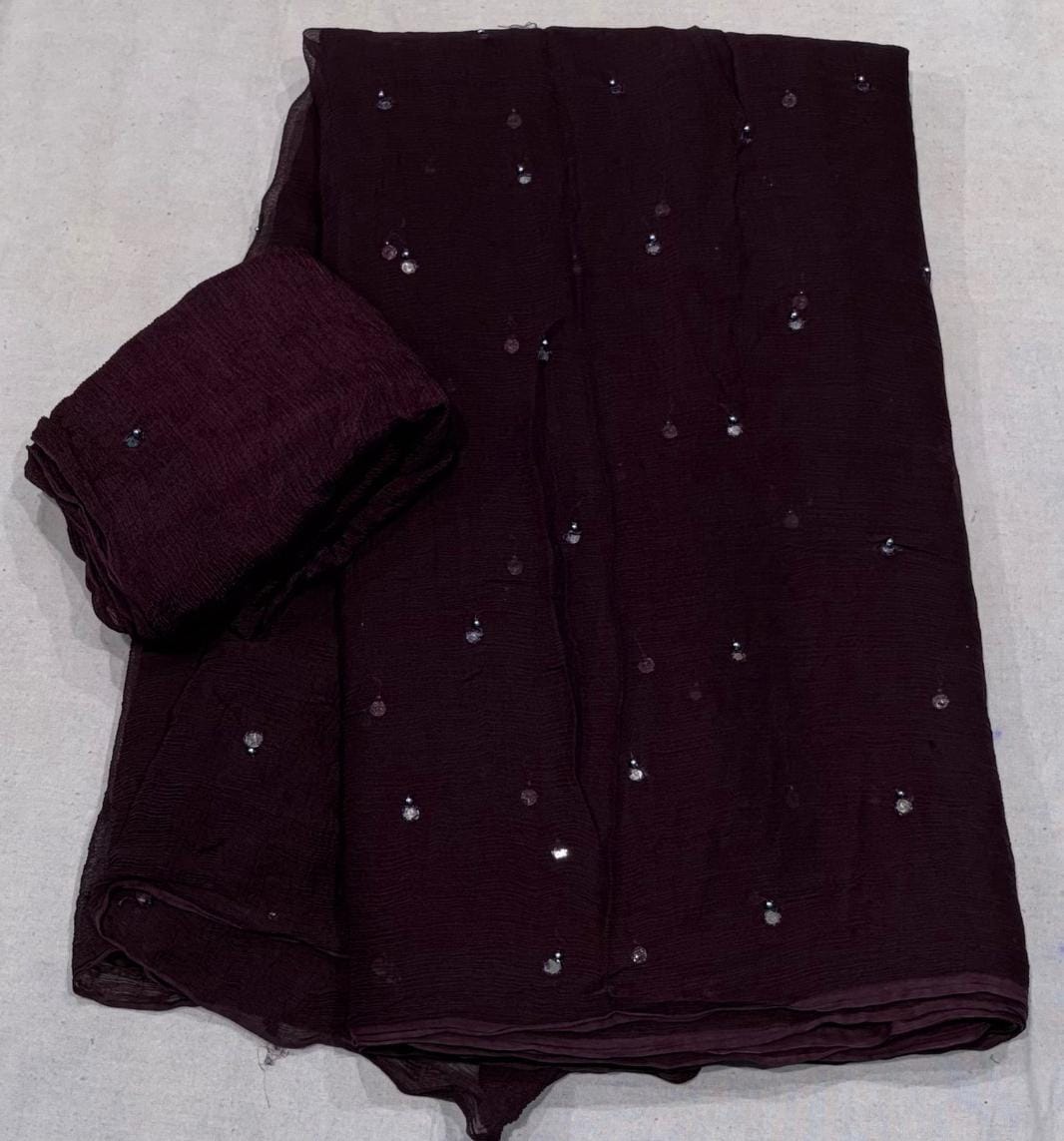 Premium Chiffon Saree with Beautiful Cutdana Work BY PCD
