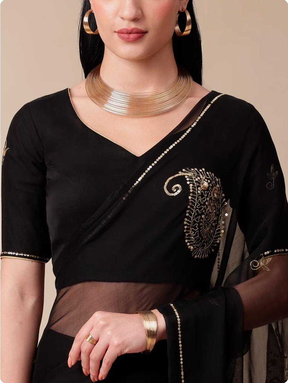 NEW DESIGNER SAREE SEMI CIFFONE  WITH THRED WORK BY PCD