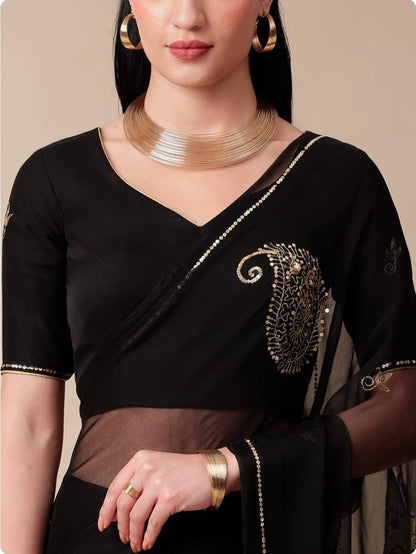 NEW DESIGNER SAREE SEMI CIFFONE  WITH THRED WORK BY PCD