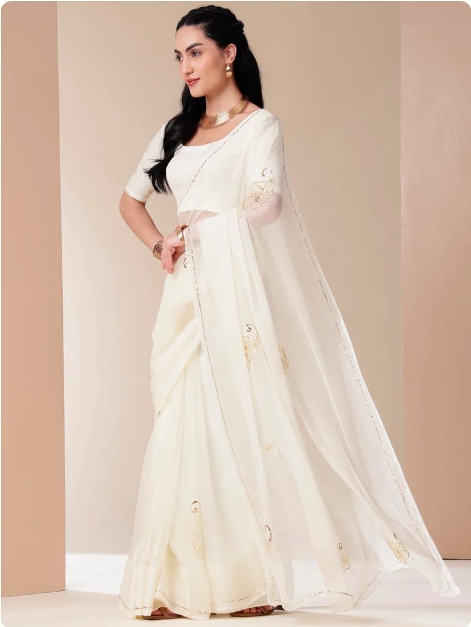 NEW DESIGNER SAREE SEMI CIFFONE  WITH THRED WORK BY PCD