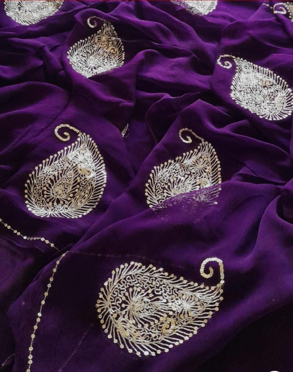 NEW DESIGNER SAREE SEMI CIFFONE  WITH THRED WORK BY PCD
