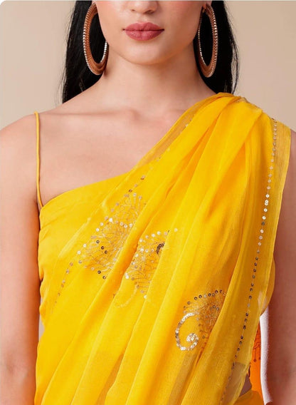 NEW DESIGNER SAREE SEMI CIFFONE  WITH THRED WORK BY PCD