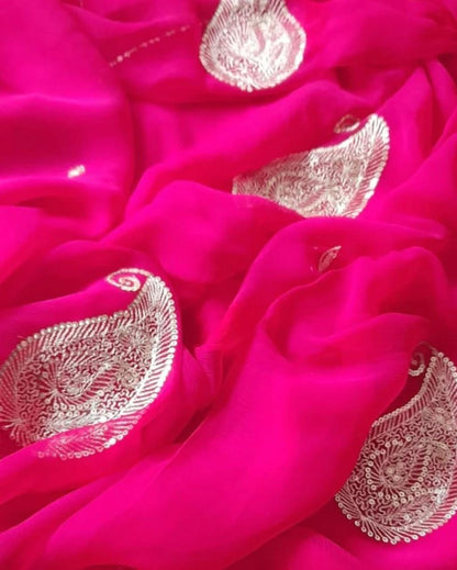 NEW DESIGNER SAREE SEMI CIFFONE  WITH THRED WORK BY PCD