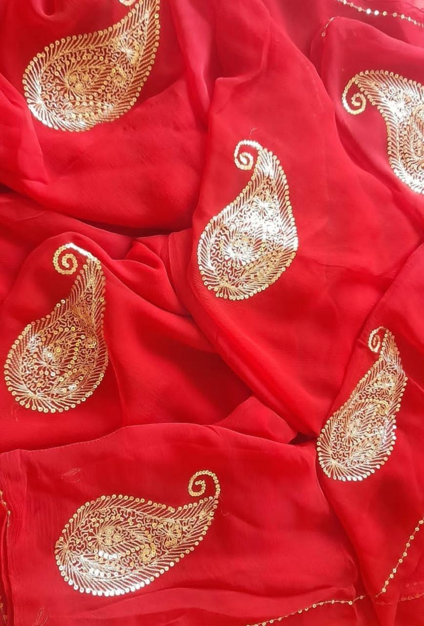 NEW DESIGNER SAREE SEMI CIFFONE  WITH THRED WORK BY PCD