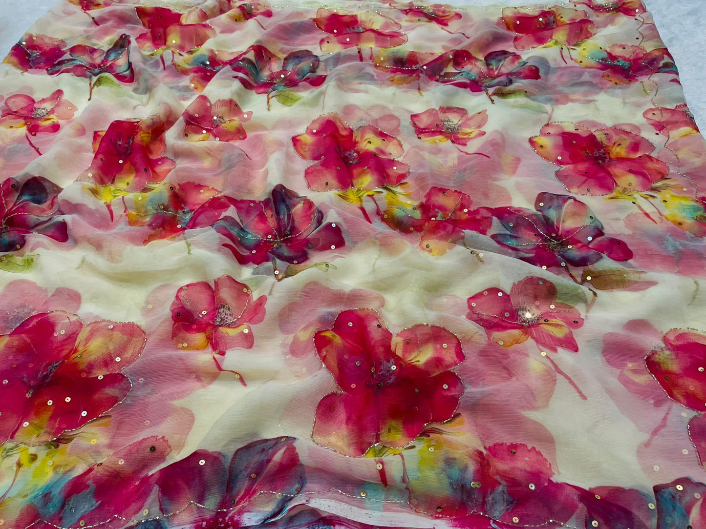 Premium Chiffon Saree with Beautiful Cutdana Work by pcd