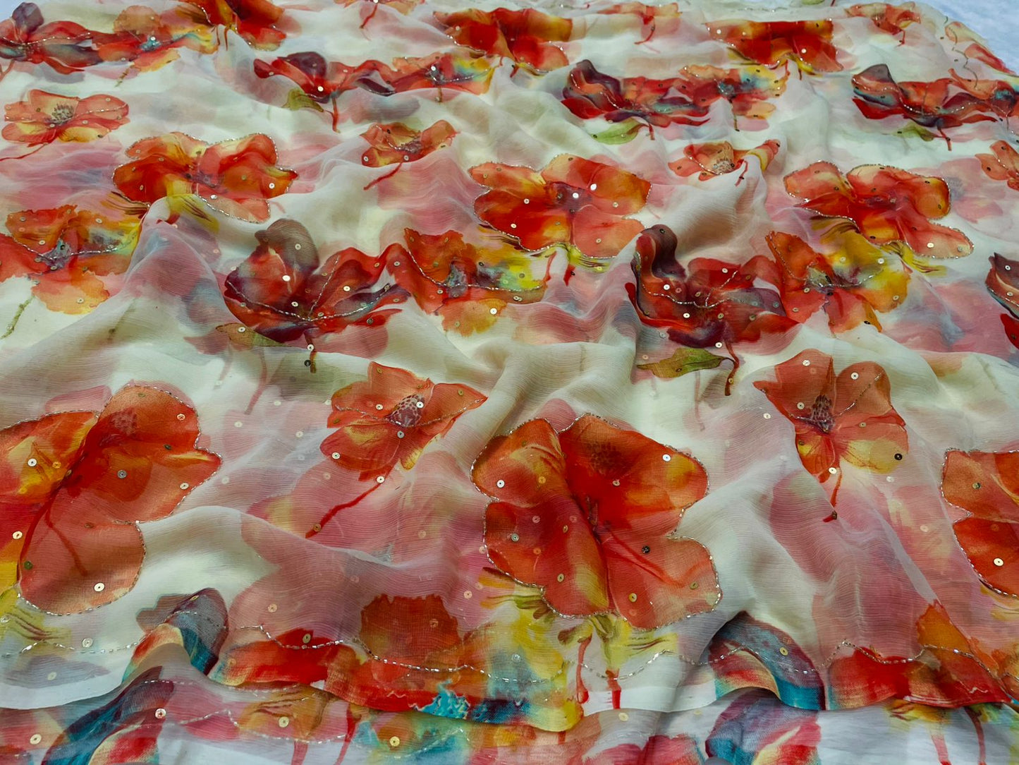 Premium Chiffon Saree with Beautiful Cutdana Work by pcd