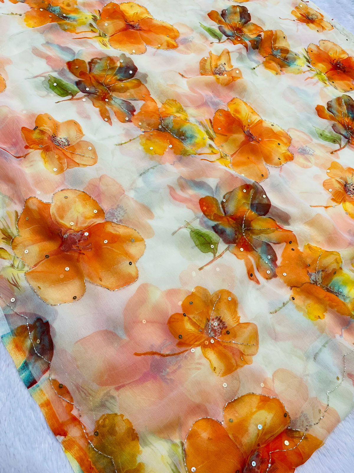 Premium Chiffon Saree with Beautiful Cutdana Work by pcd