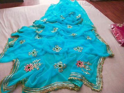 PCD  New Premium Pure Georgette Festive Saree with Traditional Gota Patti Work L buta