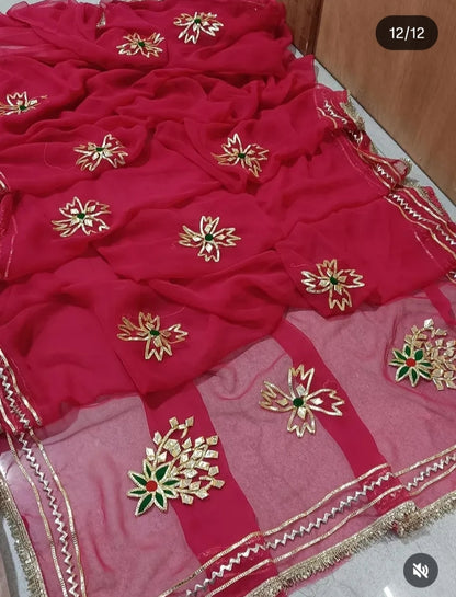 PCD  New Premium Pure Georgette Festive Saree with Traditional Gota Patti Work L buta