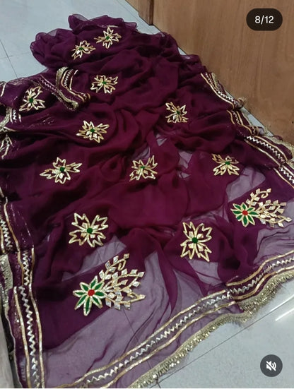 PCD  New Premium Pure Georgette Festive Saree with Traditional Gota Patti Work L buta