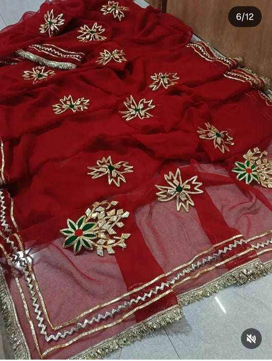 PCD  New Premium Pure Georgette Festive Saree with Traditional Gota Patti Work L buta