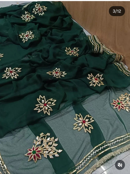 PCD  New Premium Pure Georgette Festive Saree with Traditional Gota Patti Work L buta