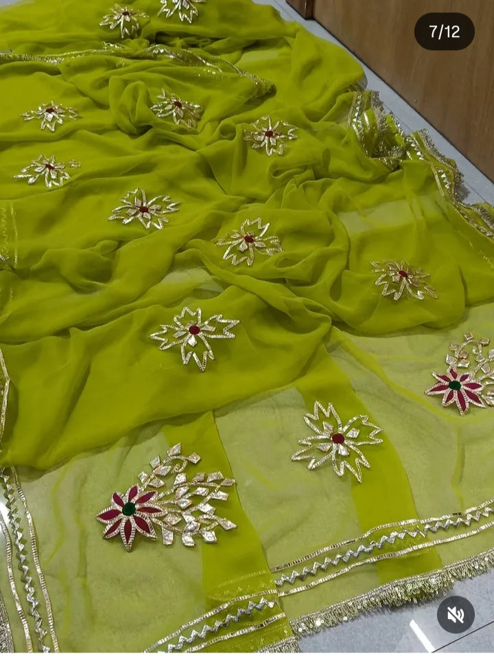 PCD  New Premium Pure Georgette Festive Saree with Traditional Gota Patti Work L buta