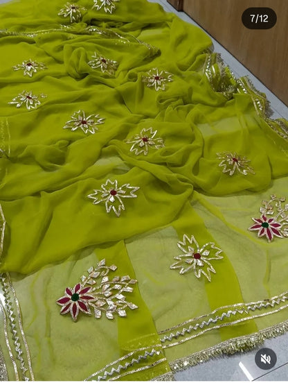 PCD  New Premium Pure Georgette Festive Saree with Traditional Gota Patti Work L buta