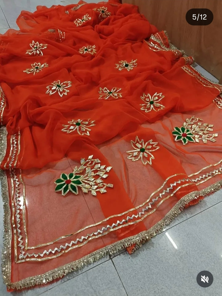 PCD  New Premium Pure Georgette Festive Saree with Traditional Gota Patti Work L buta