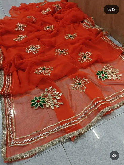 PCD  New Premium Pure Georgette Festive Saree with Traditional Gota Patti Work L buta