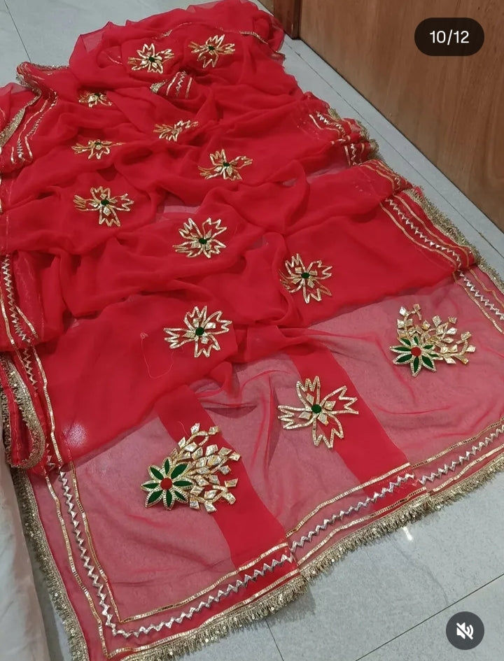 PCD  New Premium Pure Georgette Festive Saree with Traditional Gota Patti Work L buta