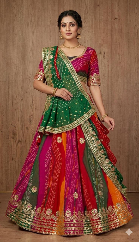 New Beautiful Pure Georgette Lehenga Set With Gotapatti Handwork by pcd
