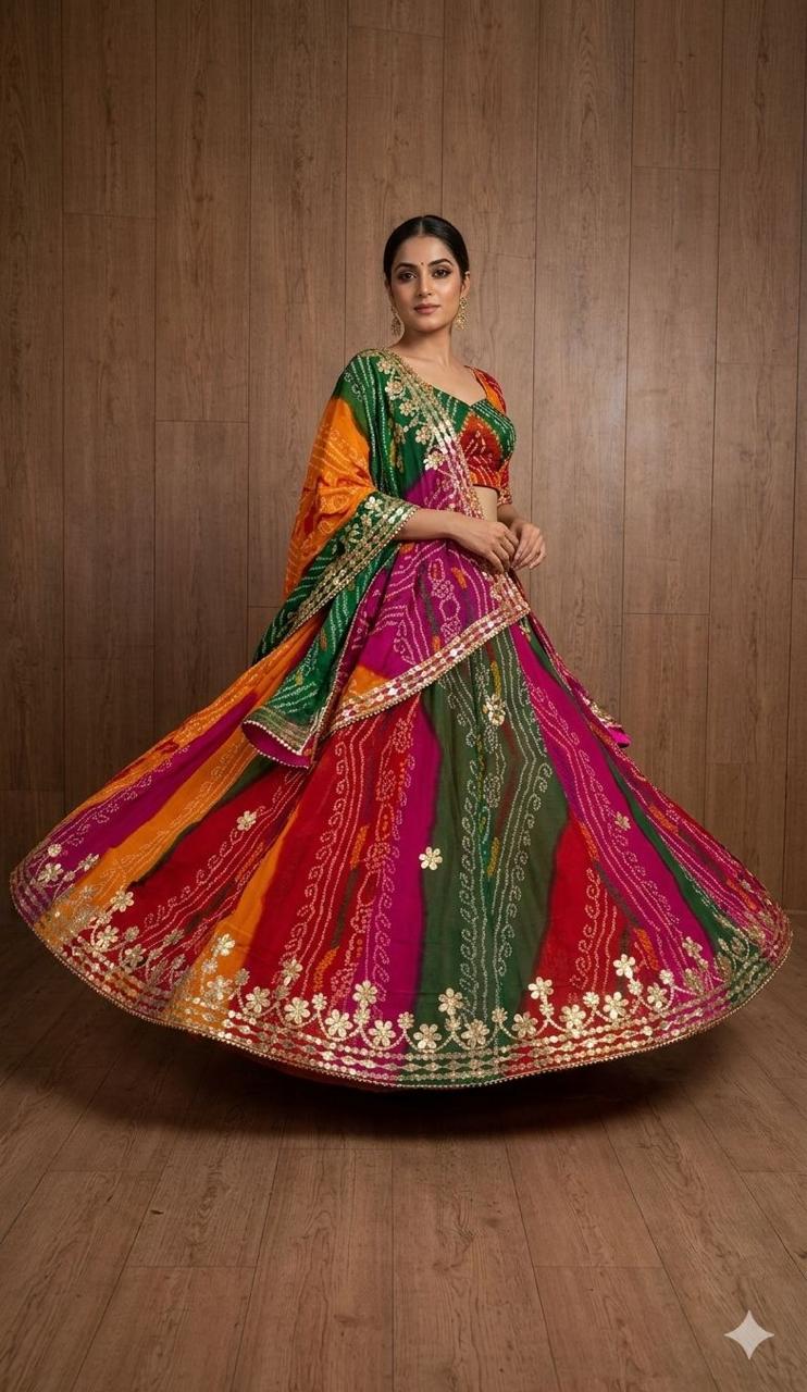 New Beautiful Pure Georgette Lehenga Set With Gotapatti Handwork by pcd